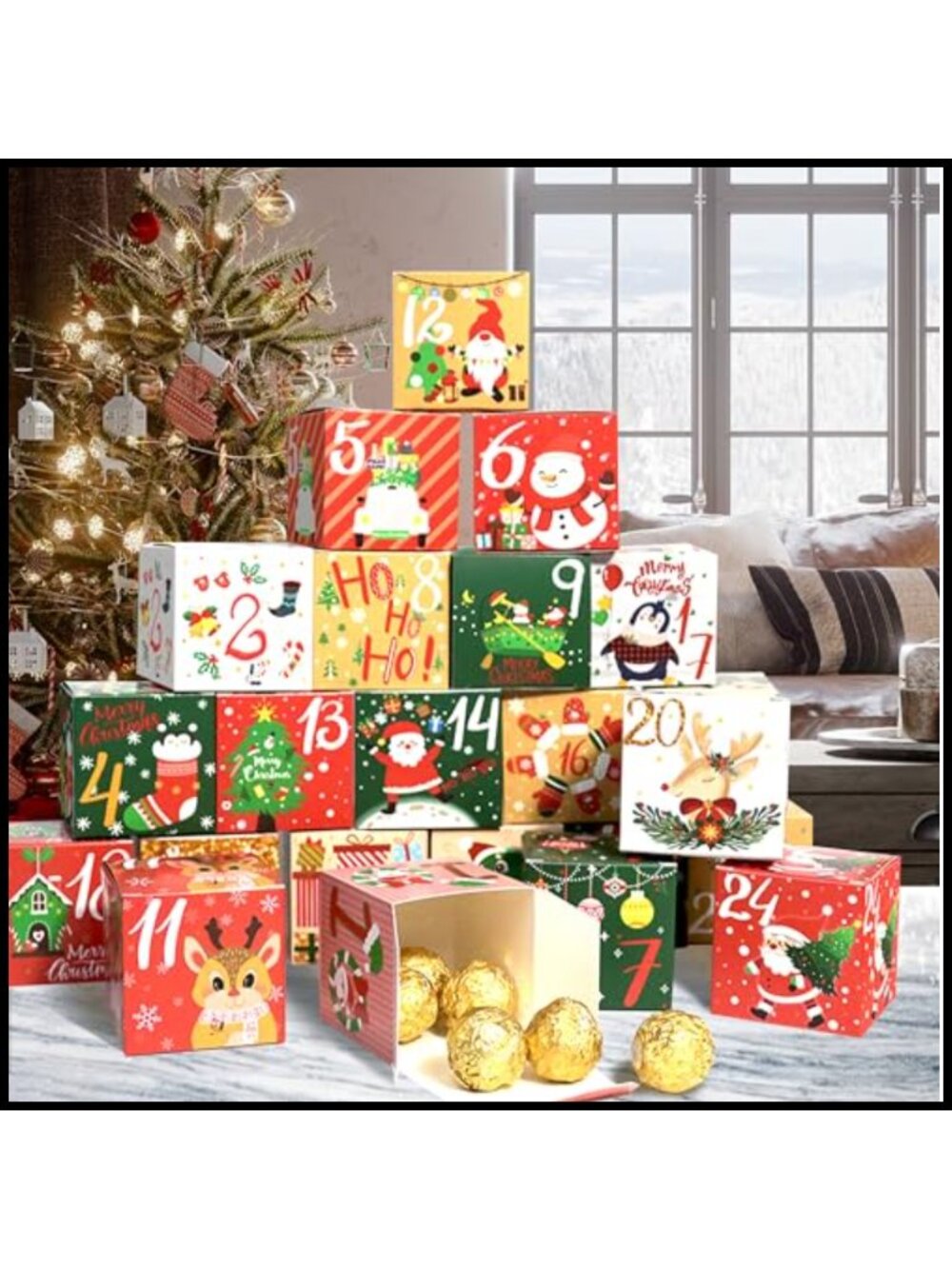 24 Day Christmas Advent Calendar Empty Gift Boxes Cardboard DIY Countdown Candy